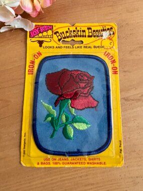 Vintage Joy Patch "Buckskin Beauties" iron-on patch embroidered red rose